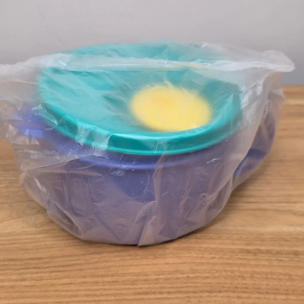 Tupperware CrystalWave Soup Mug 2 Cup Container Microwavable Blue Green Vintage
